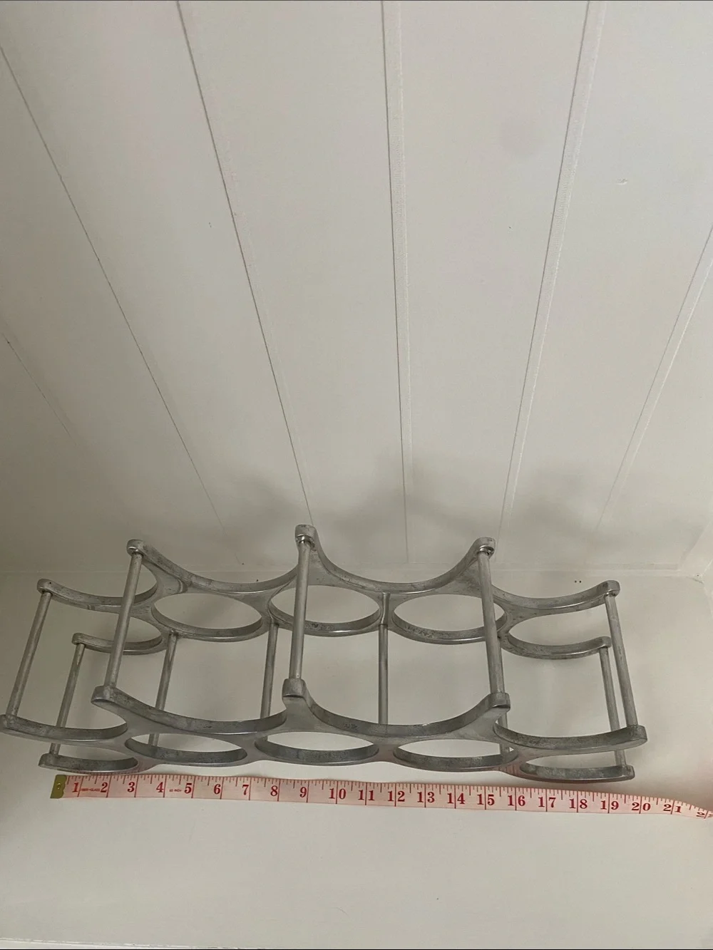 Vintage Midcentury Cast Aluminum Metal Wine Rack Organizer - 9 Bottle Display